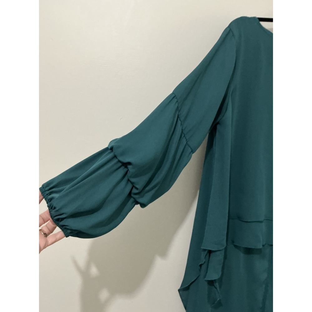 High-Low Ruffle Sleeve Tunic Top - Teal - Picture 3 of 14